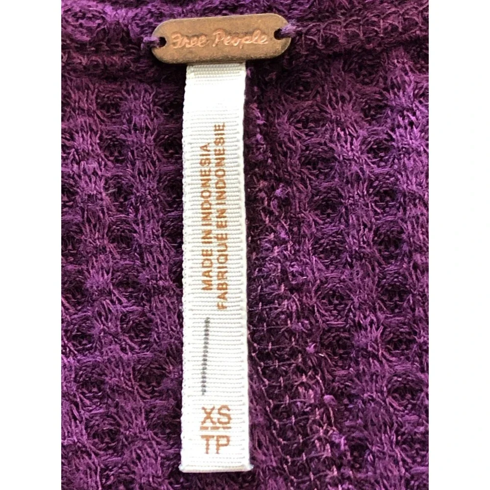 FREE PEOPLE Drippy Ventura Top Waffle‎ Knit Thermal Purple Size XS